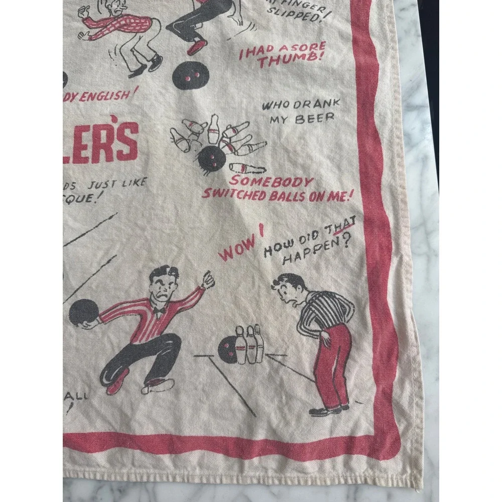Vintage Bowlers Crying Towel Novelty Bowling Excuses Humorous Tea Towel Red